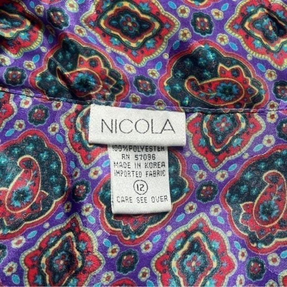 Vintage Blouse Women's Large Lavender Purple Paisley Mod Retro Office Secretary - Picture 3 of 12